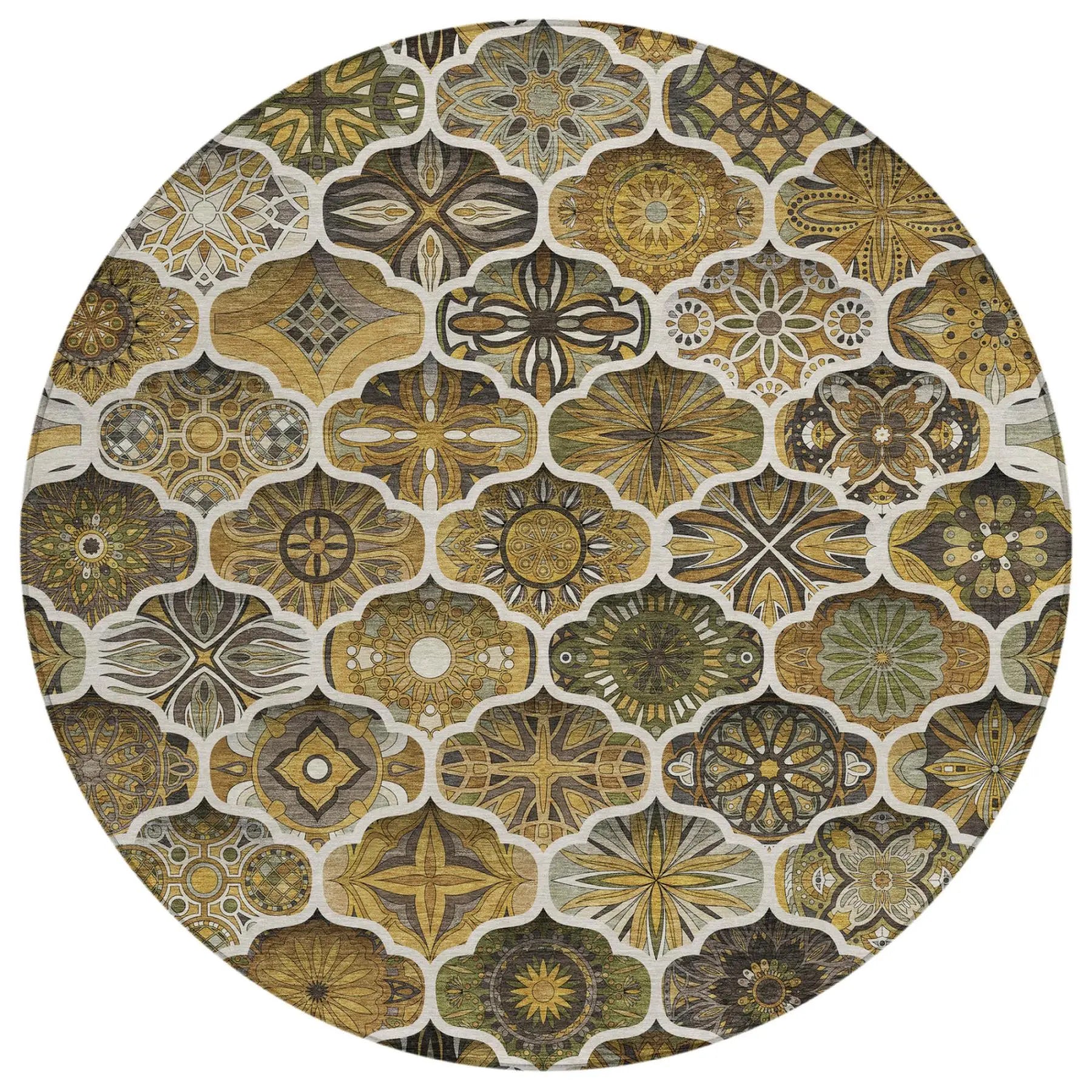 8' Brown And Chocolate Round Ogee Washable Indoor Outdoor Area Rug Homeroots Outdoor