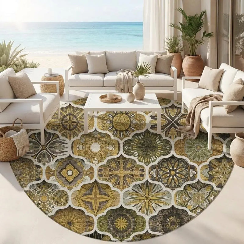 8' Brown And Chocolate Round Ogee Washable Indoor Outdoor Area Rug Homeroots Outdoor