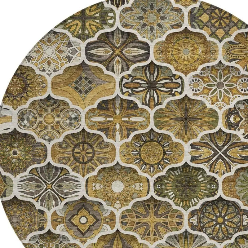 8' Brown And Chocolate Round Ogee Washable Indoor Outdoor Area Rug Homeroots Outdoor