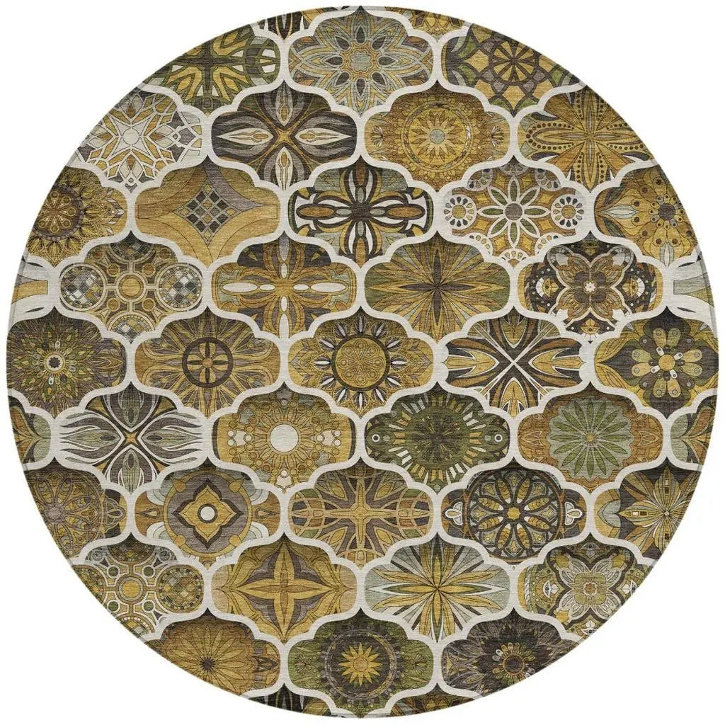 8' Brown And Chocolate Round Ogee Washable Indoor Outdoor Area Rug Homeroots Outdoor