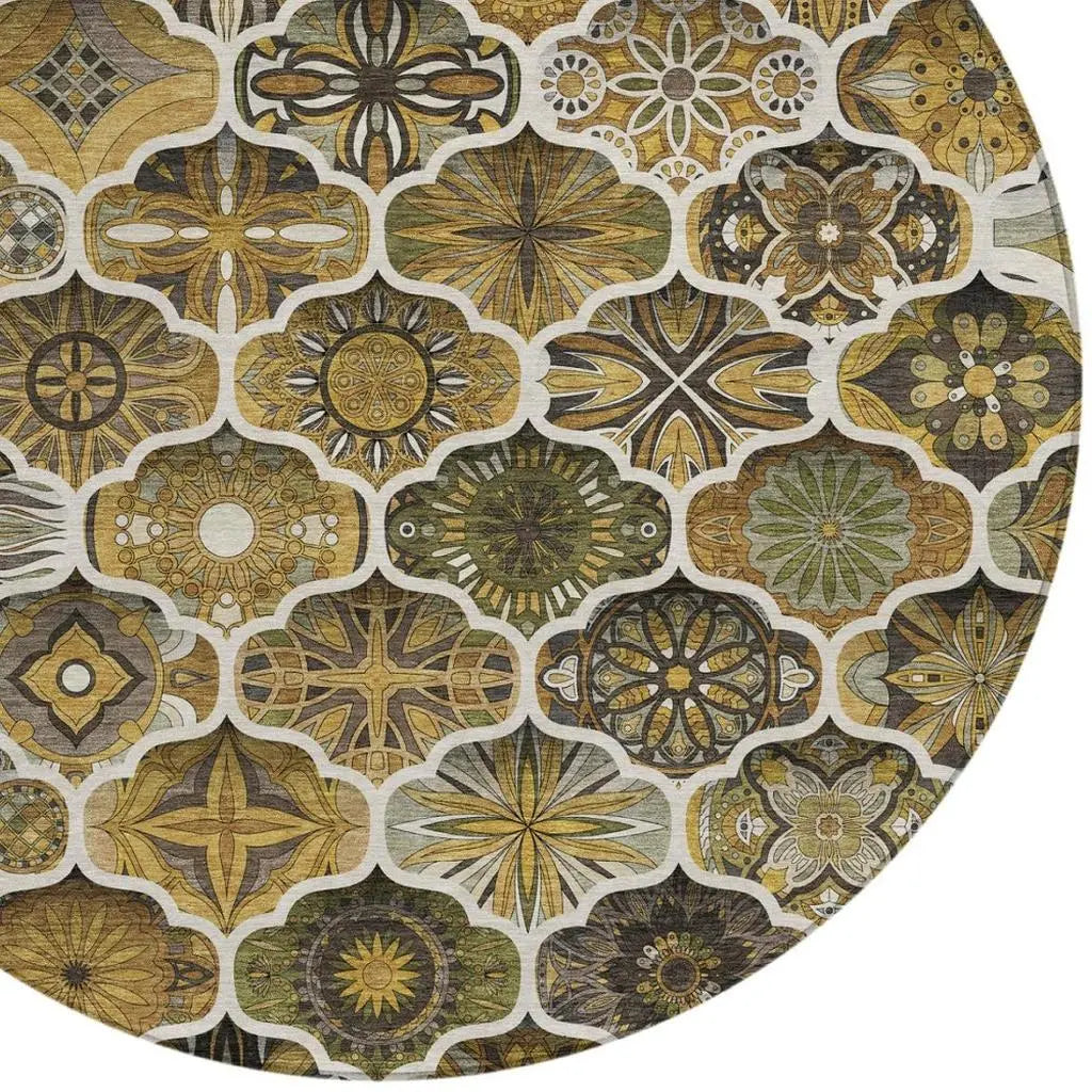 8' Brown And Chocolate Round Ogee Washable Indoor Outdoor Area Rug Homeroots Outdoor