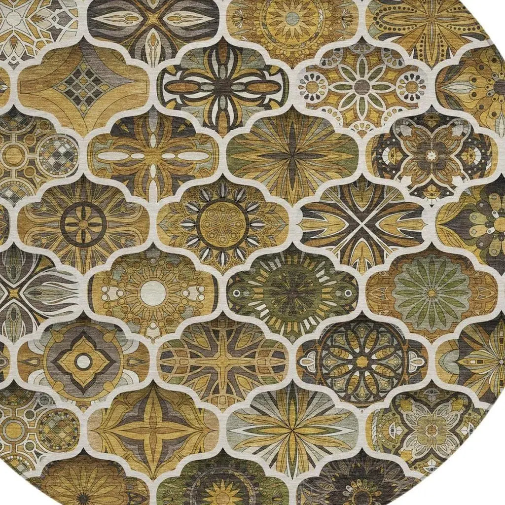 8' Brown And Chocolate Round Ogee Washable Indoor Outdoor Area Rug Homeroots Outdoor