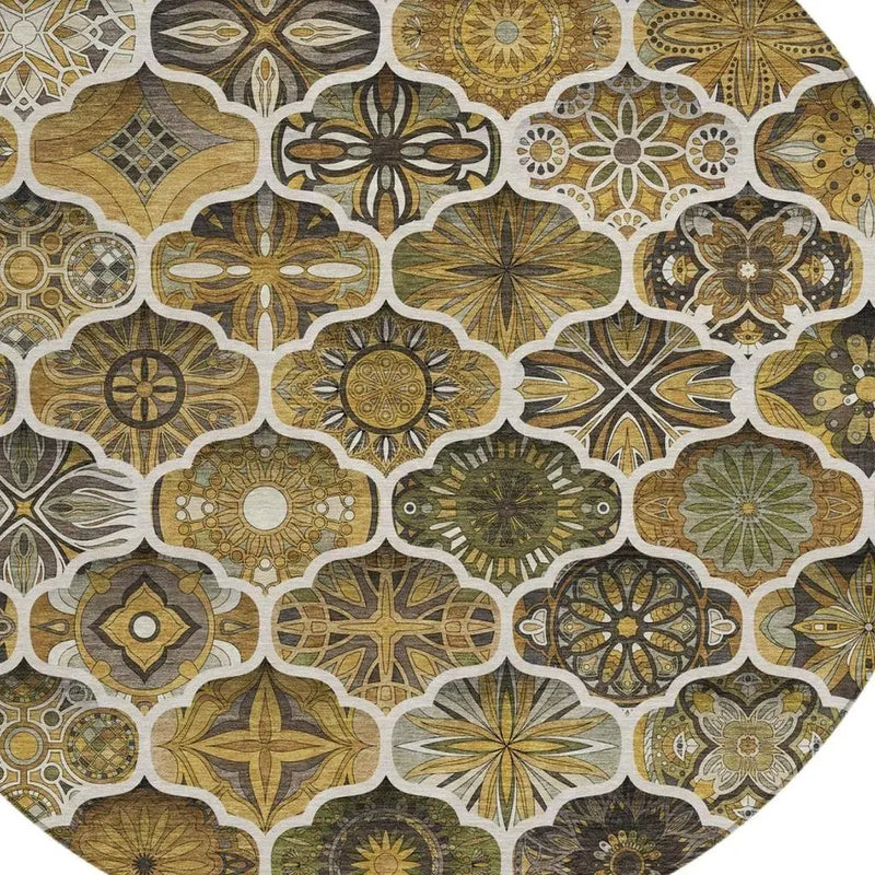 8' Brown And Chocolate Round Ogee Washable Indoor Outdoor Area Rug Homeroots Outdoor
