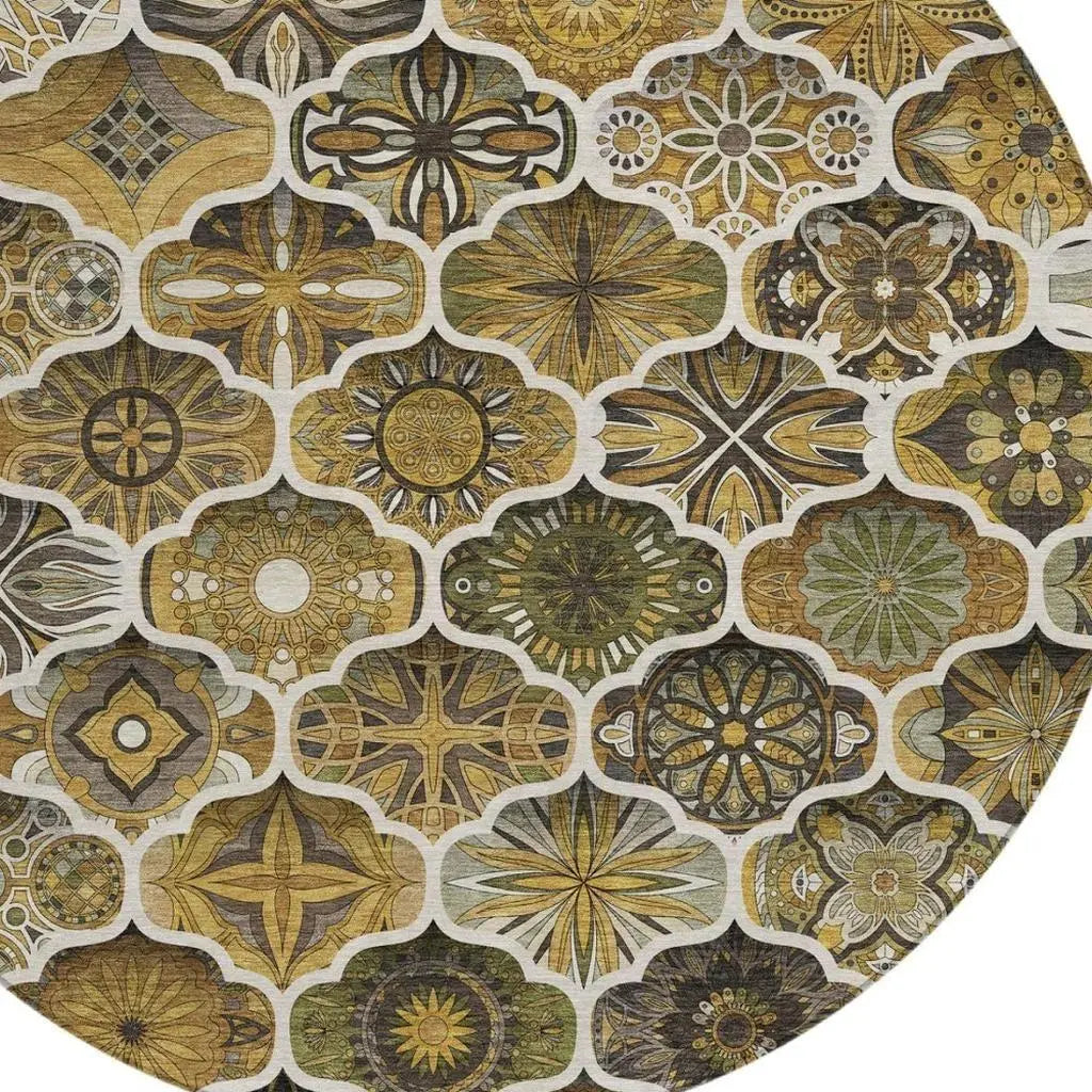 8' Brown And Chocolate Round Ogee Washable Indoor Outdoor Area Rug Homeroots Outdoor