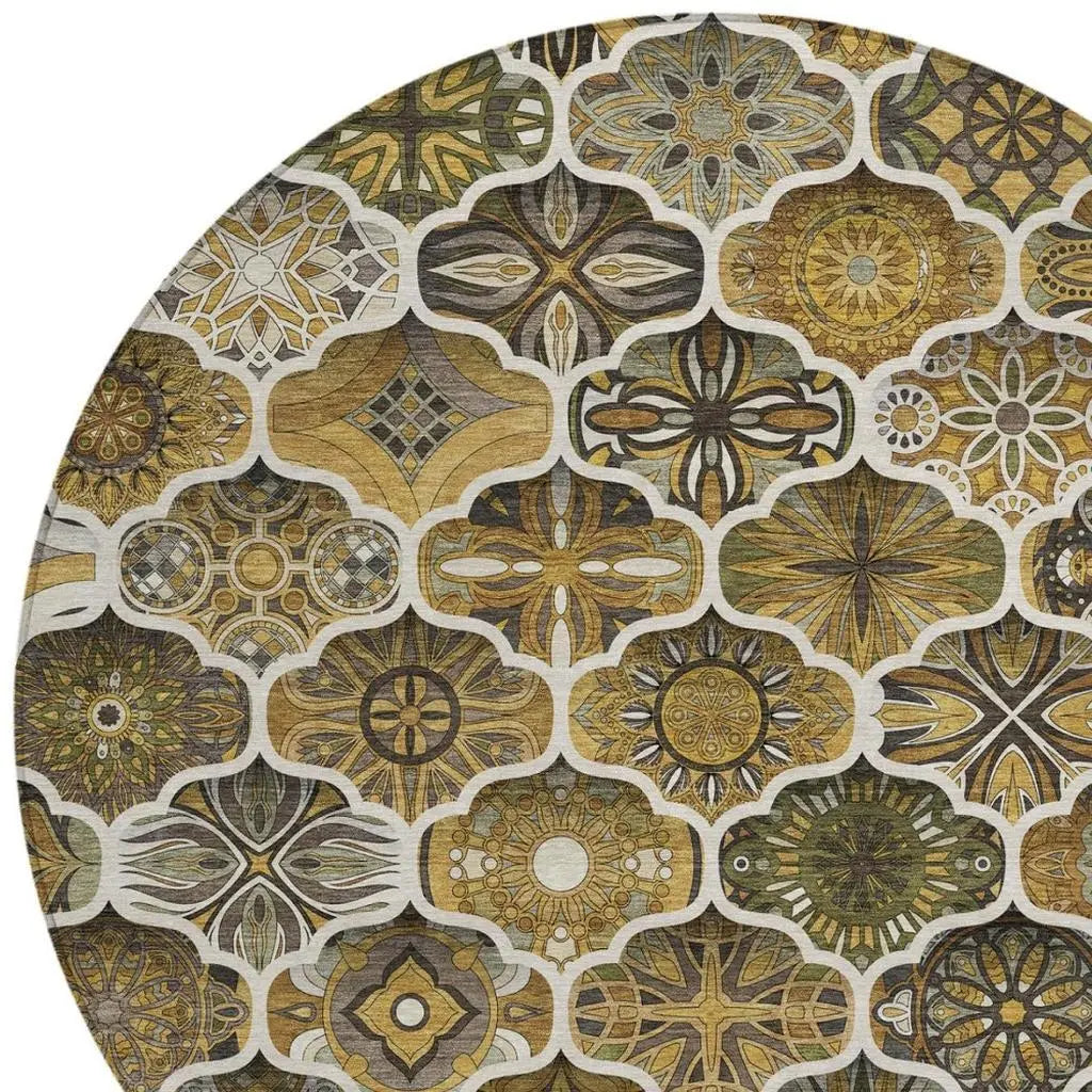 8' Brown And Chocolate Round Ogee Washable Indoor Outdoor Area Rug Homeroots Outdoor