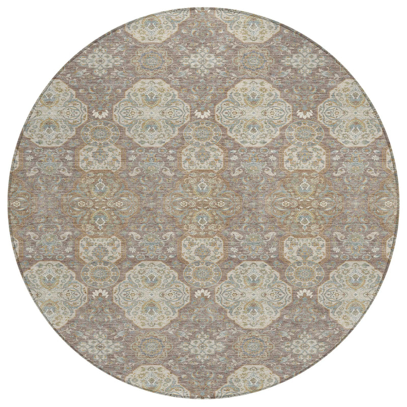 8' Brown And Copper Round Floral Washable Indoor Outdoor Area Rug Homeroots Outdoor
