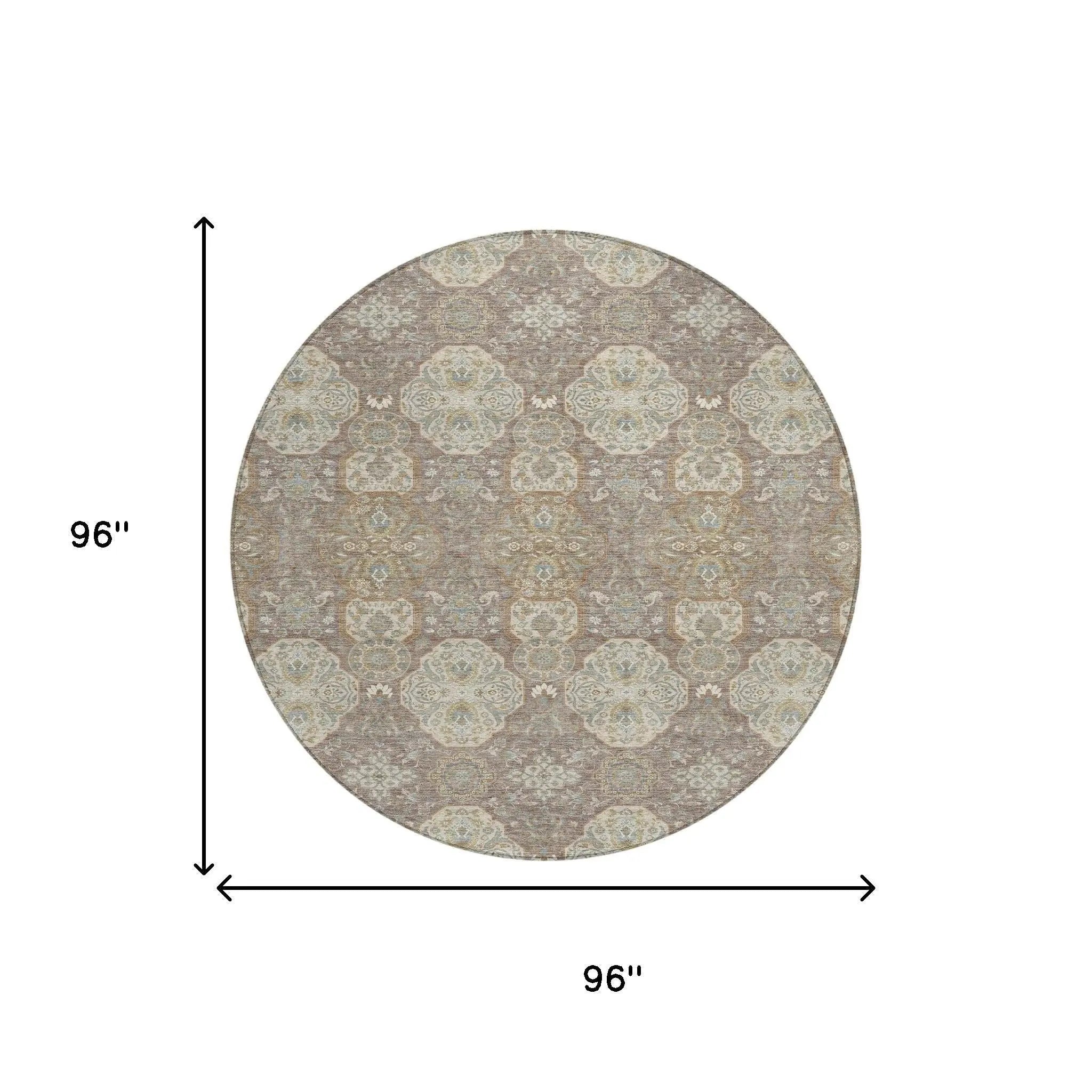 8' Brown And Copper Round Floral Washable Indoor Outdoor Area Rug Homeroots Outdoor