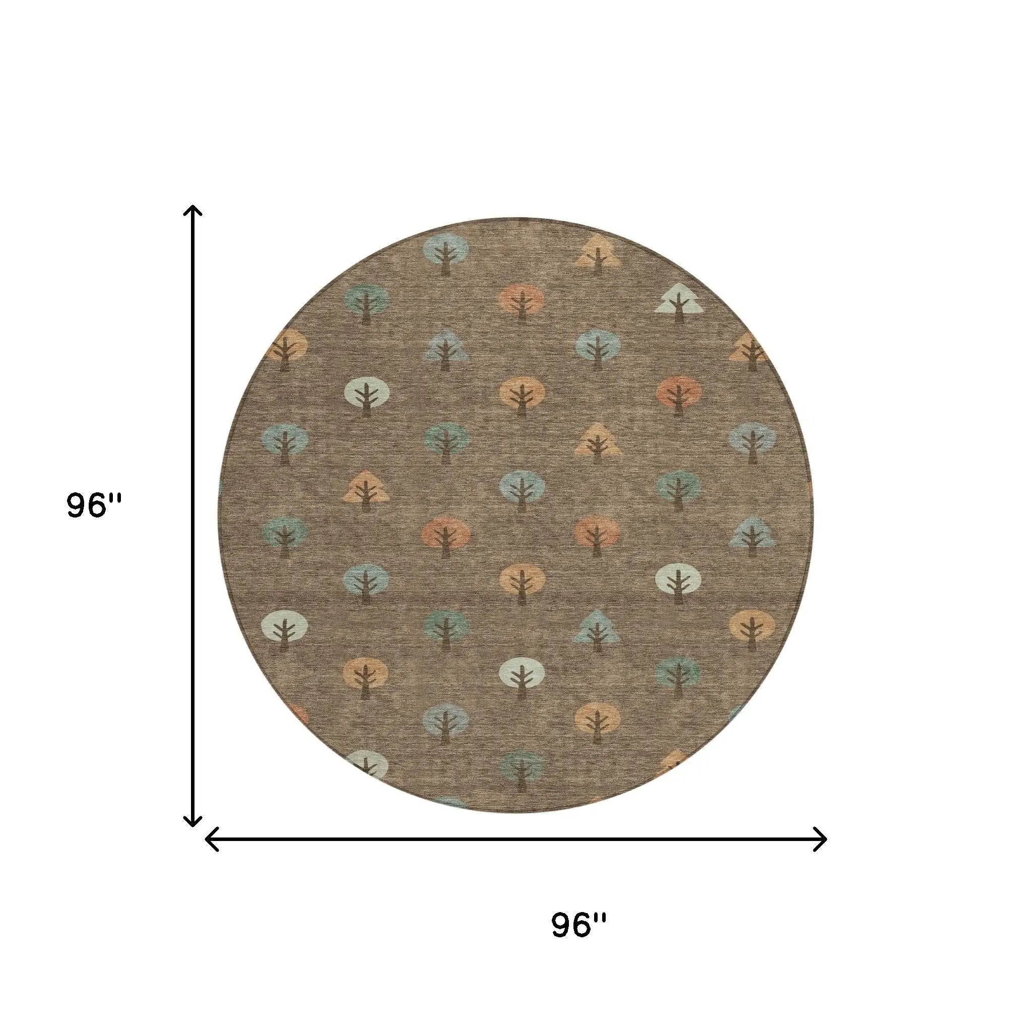 8' Brown And Copper Round Geometric Washable Indoor Outdoor Area Rug Homeroots Outdoor