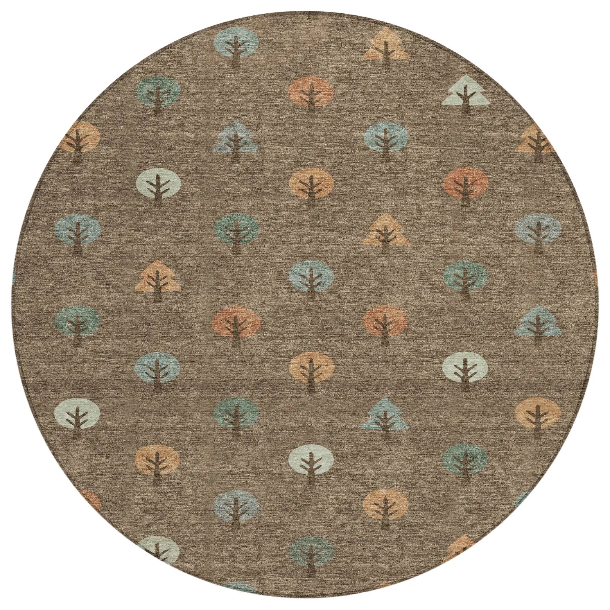 8' Brown And Copper Round Geometric Washable Indoor Outdoor Area Rug Homeroots Outdoor