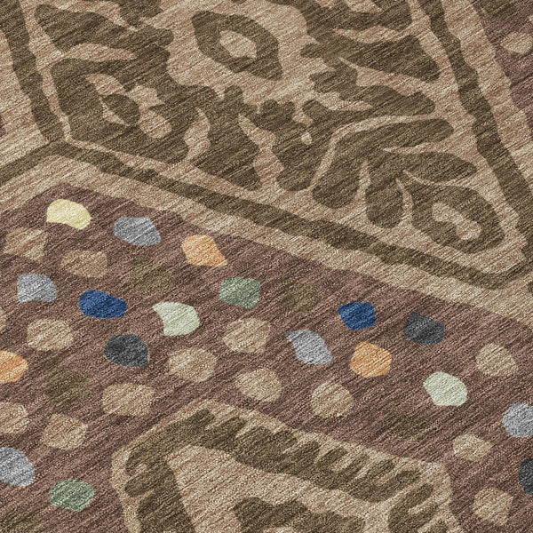 8' Brown And Copper Round Tribal Washable Indoor Outdoor Area Rug Homeroots Outdoor