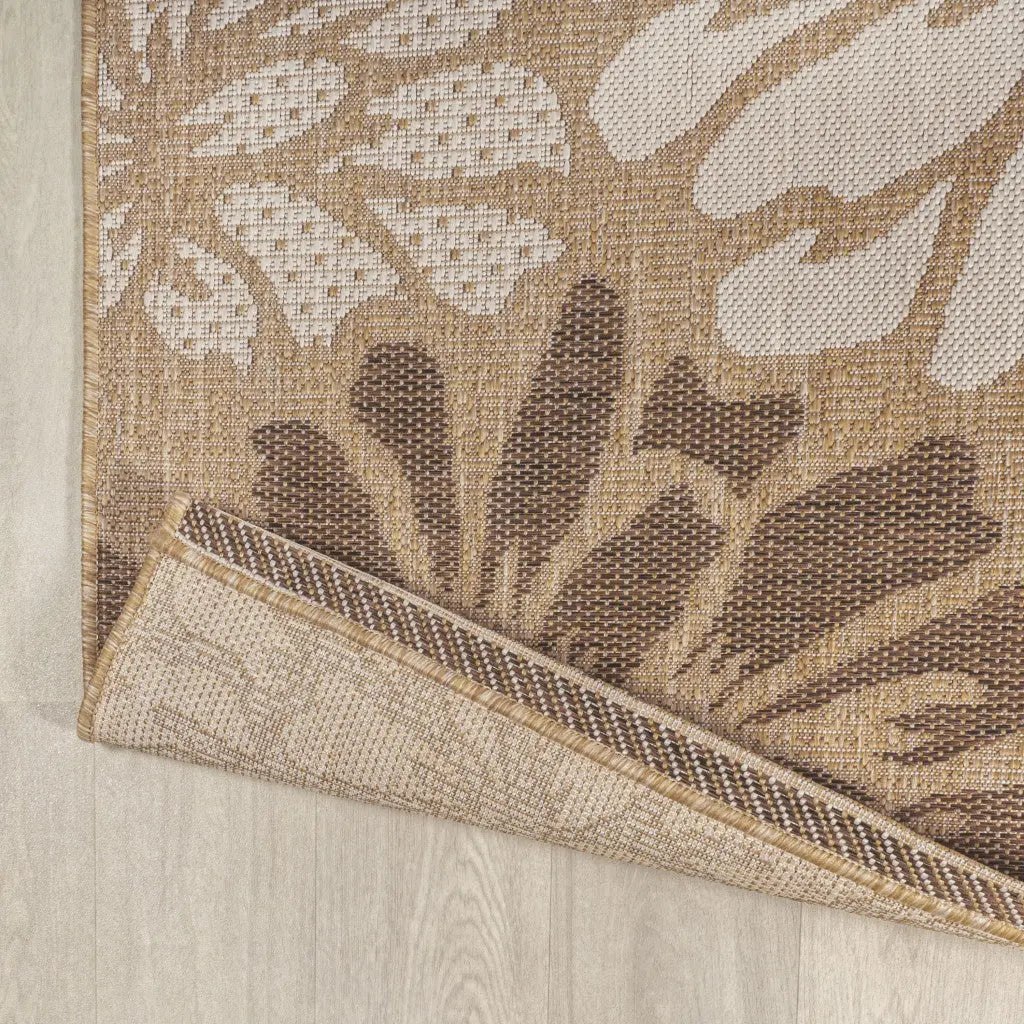 8' Brown And Cream Floral Indoor Outdoor Runner Rug Homeroots Outdoor
