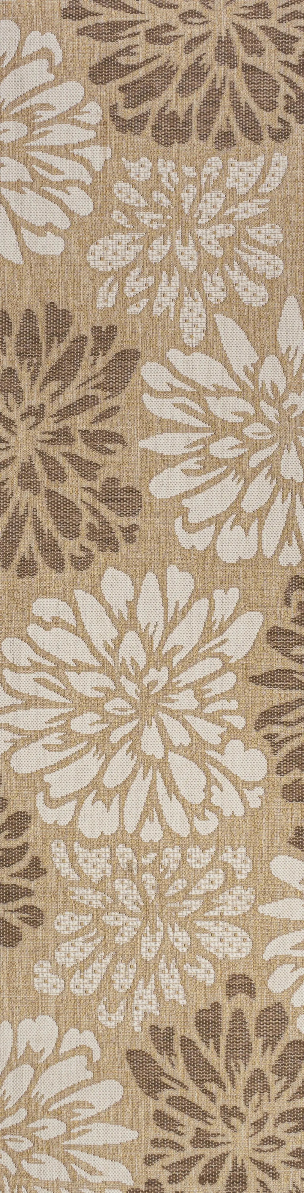 8' Brown And Cream Floral Indoor Outdoor Runner Rug Homeroots Outdoor