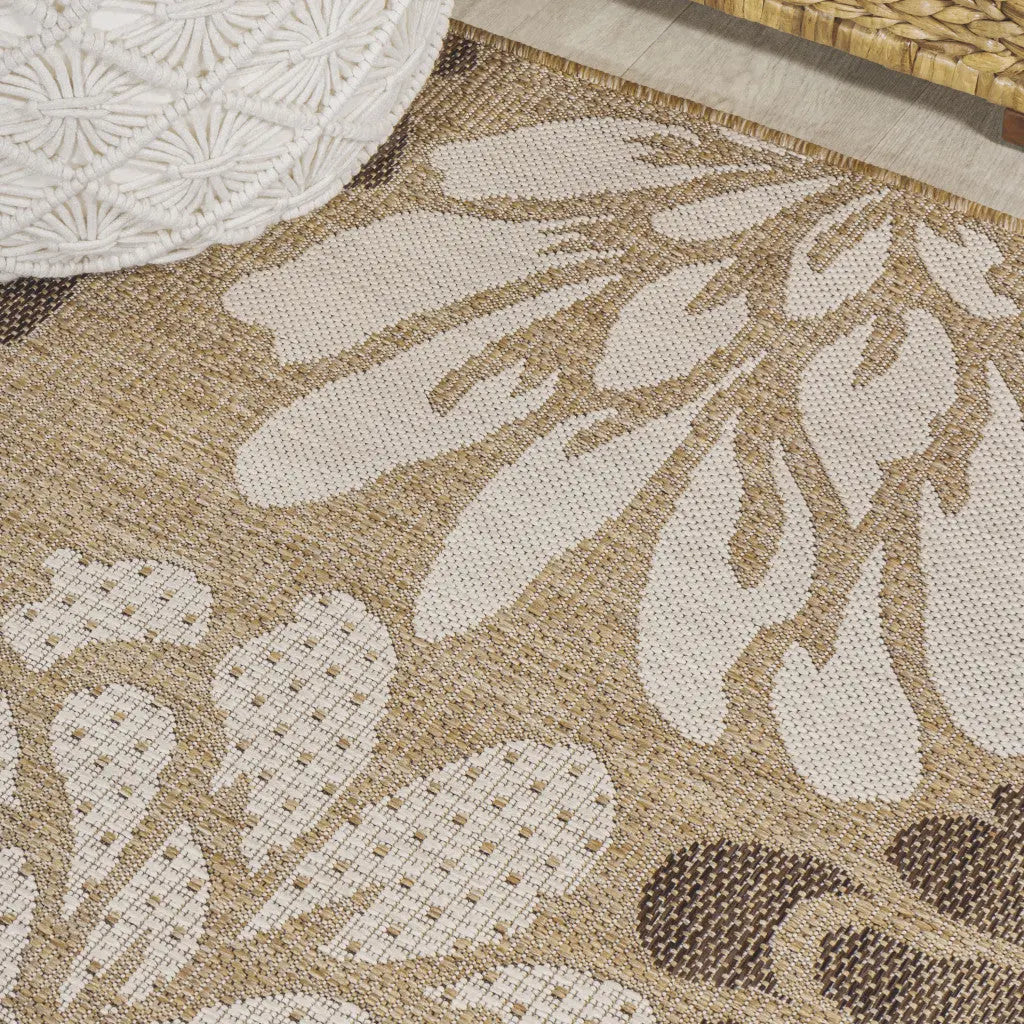 8' Brown And Cream Floral Indoor Outdoor Runner Rug Homeroots Outdoor