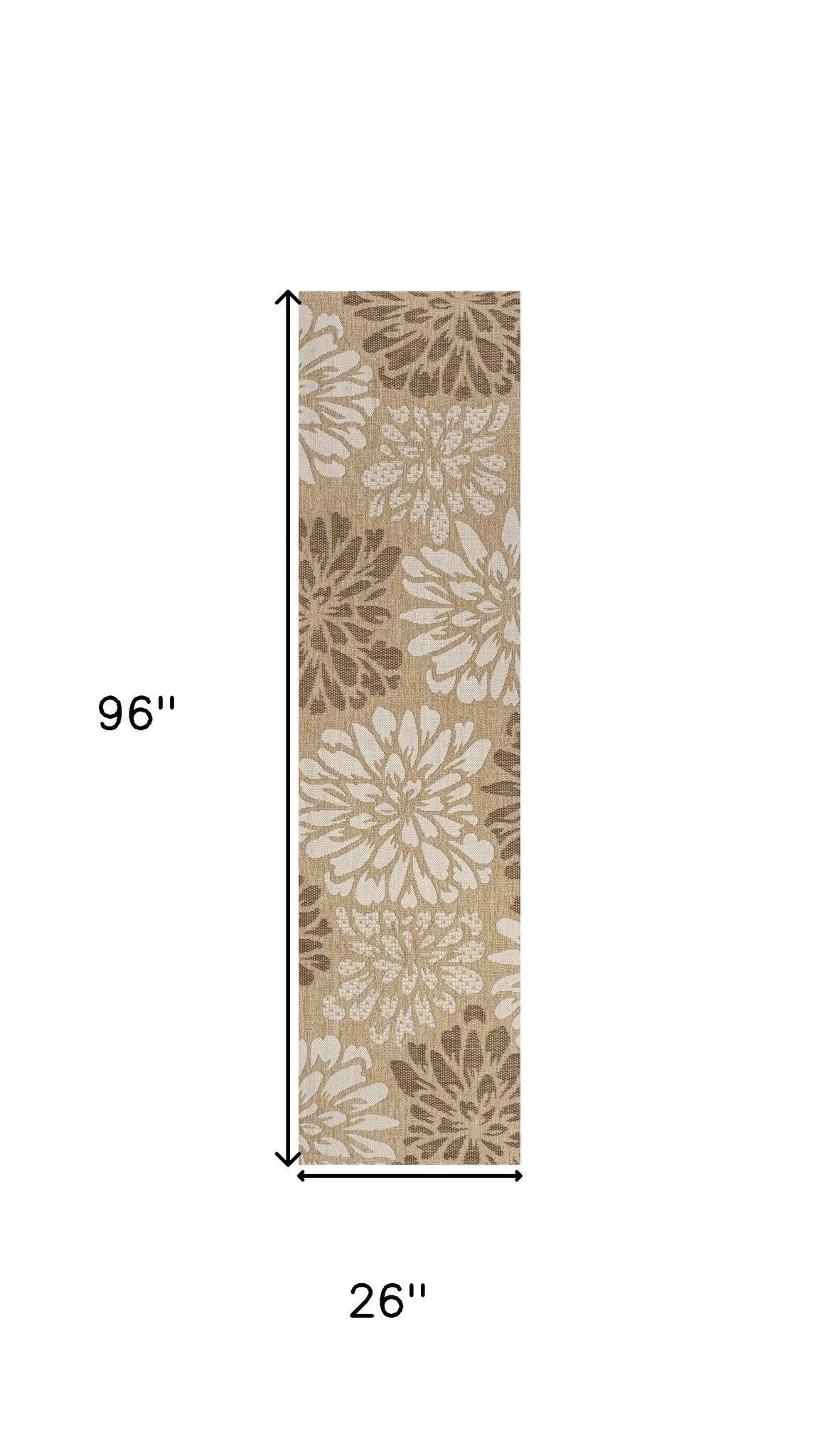 8' Brown And Cream Floral Indoor Outdoor Runner Rug Homeroots Outdoor