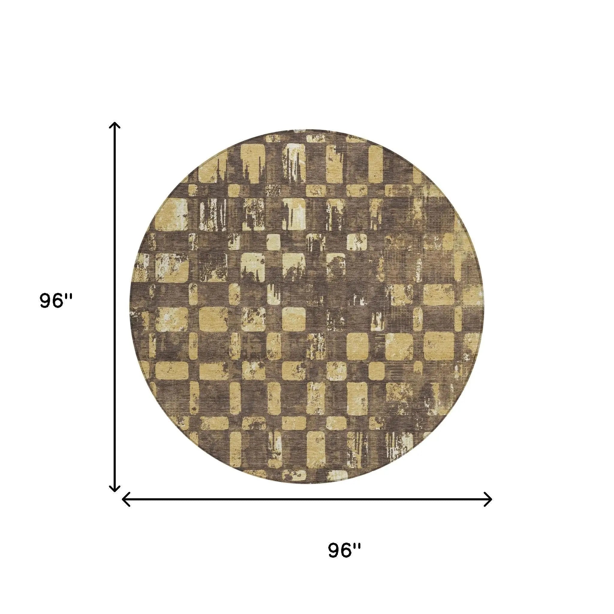 8' Brown And Gold Round Abstract Washable Indoor Outdoor Area Rug Homeroots Outdoor