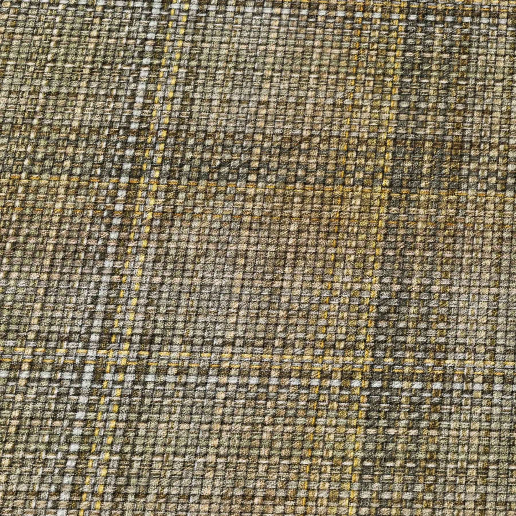 8' Brown And Gold Round Plaid Washable Indoor Outdoor Area Rug Homeroots Outdoor