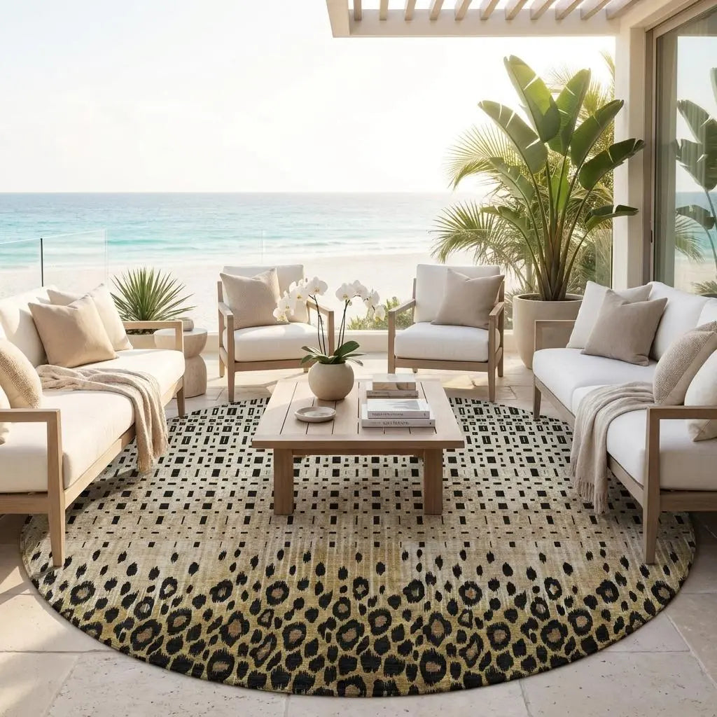 8' Brown And Graphite Round Geometric Washable Indoor Outdoor Area Rug Homeroots Outdoor