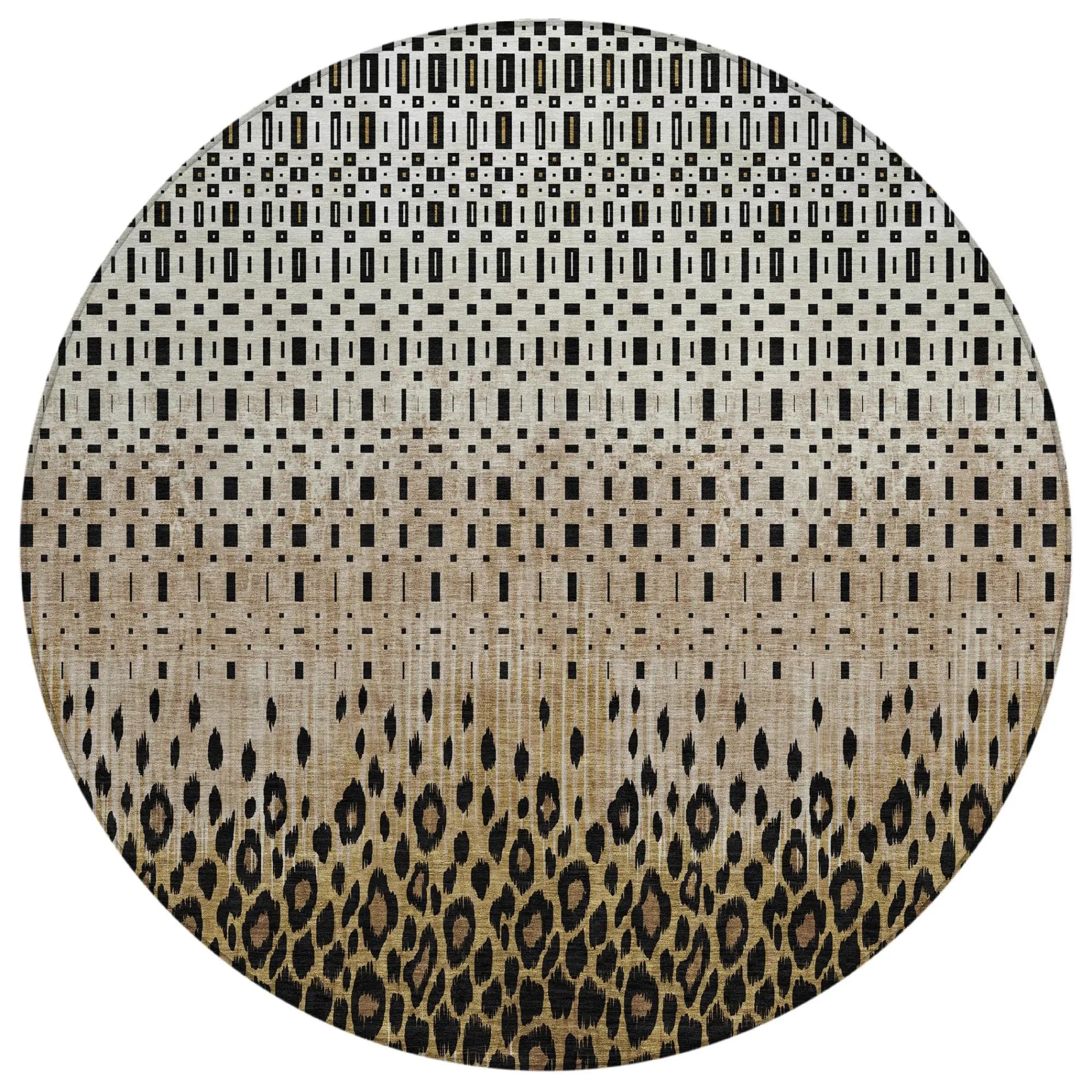 8' Brown And Graphite Round Geometric Washable Indoor Outdoor Area Rug Homeroots Outdoor