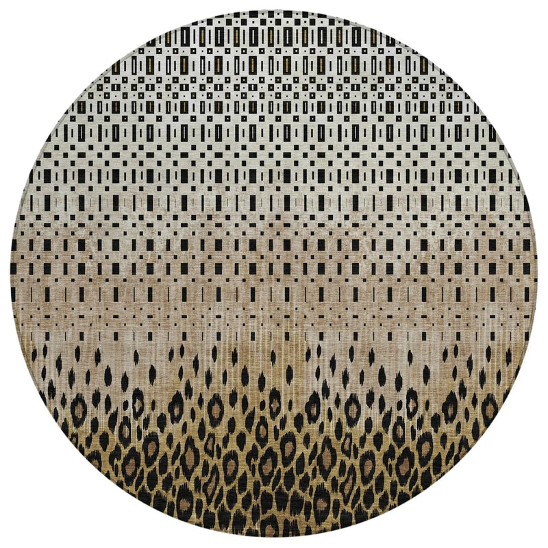 8' Brown And Graphite Round Geometric Washable Indoor Outdoor Area Rug Homeroots Outdoor