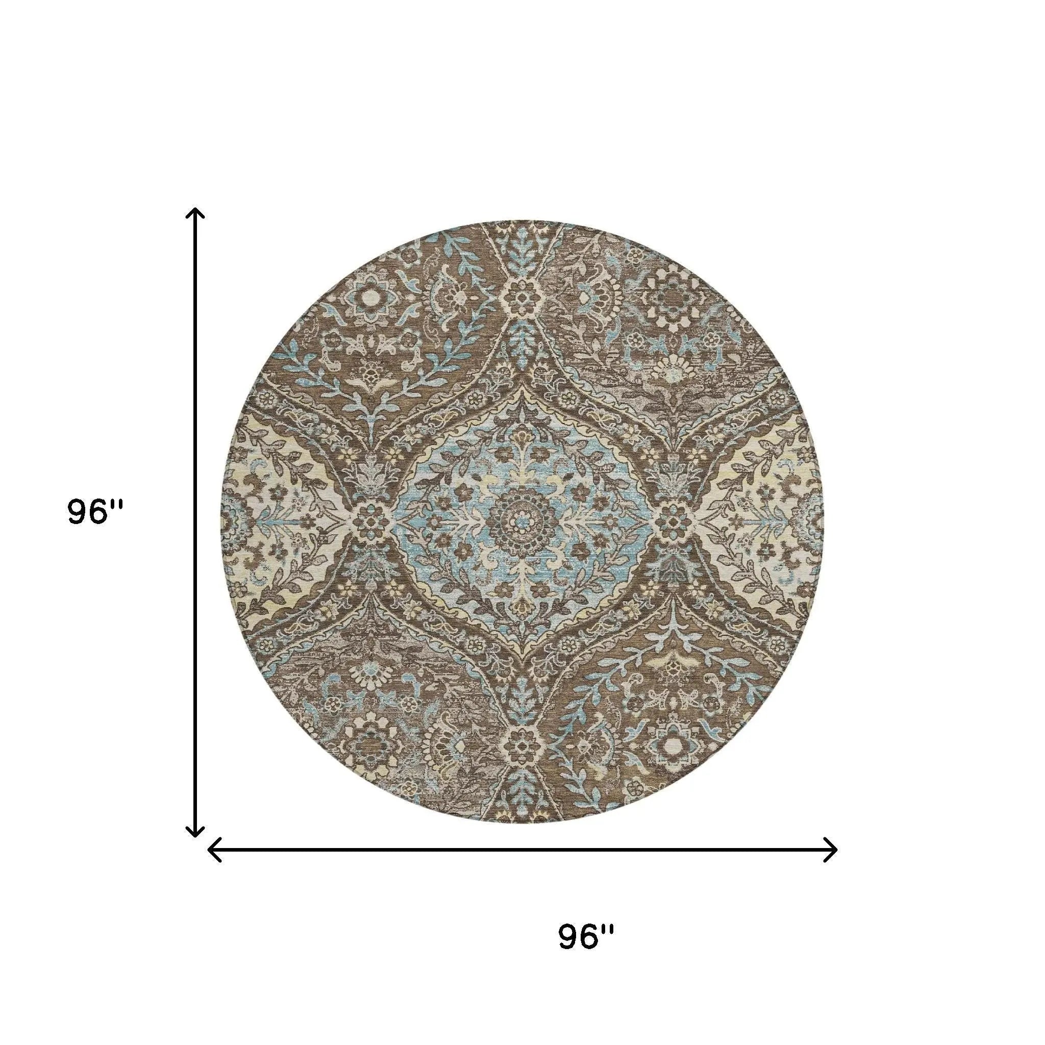 8' Brown And Graphite Round Ogee Washable Indoor Outdoor Area Rug Homeroots Outdoor