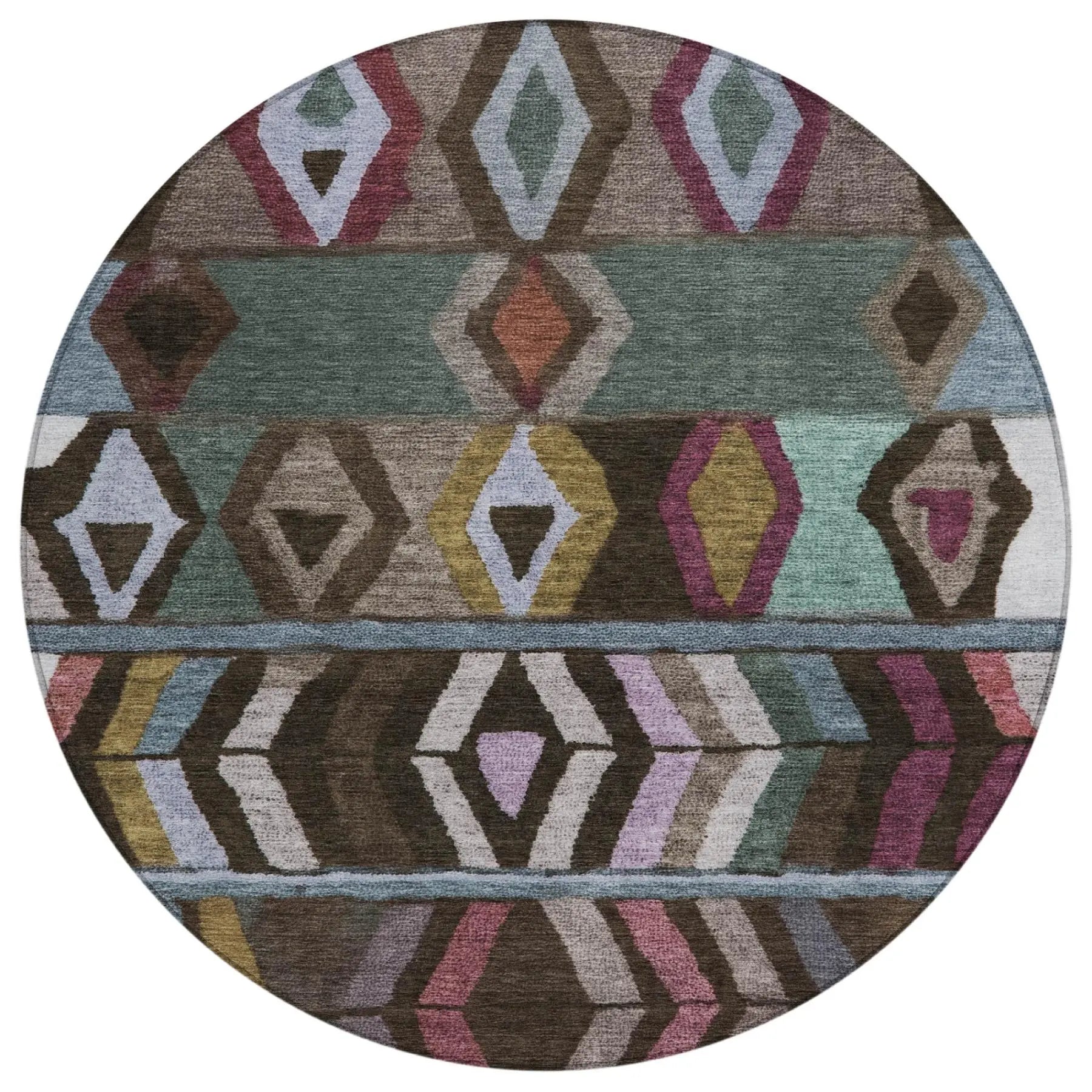 8' Brown And Graphite Round Tribal Washable Indoor Outdoor Area Rug Homeroots Outdoor