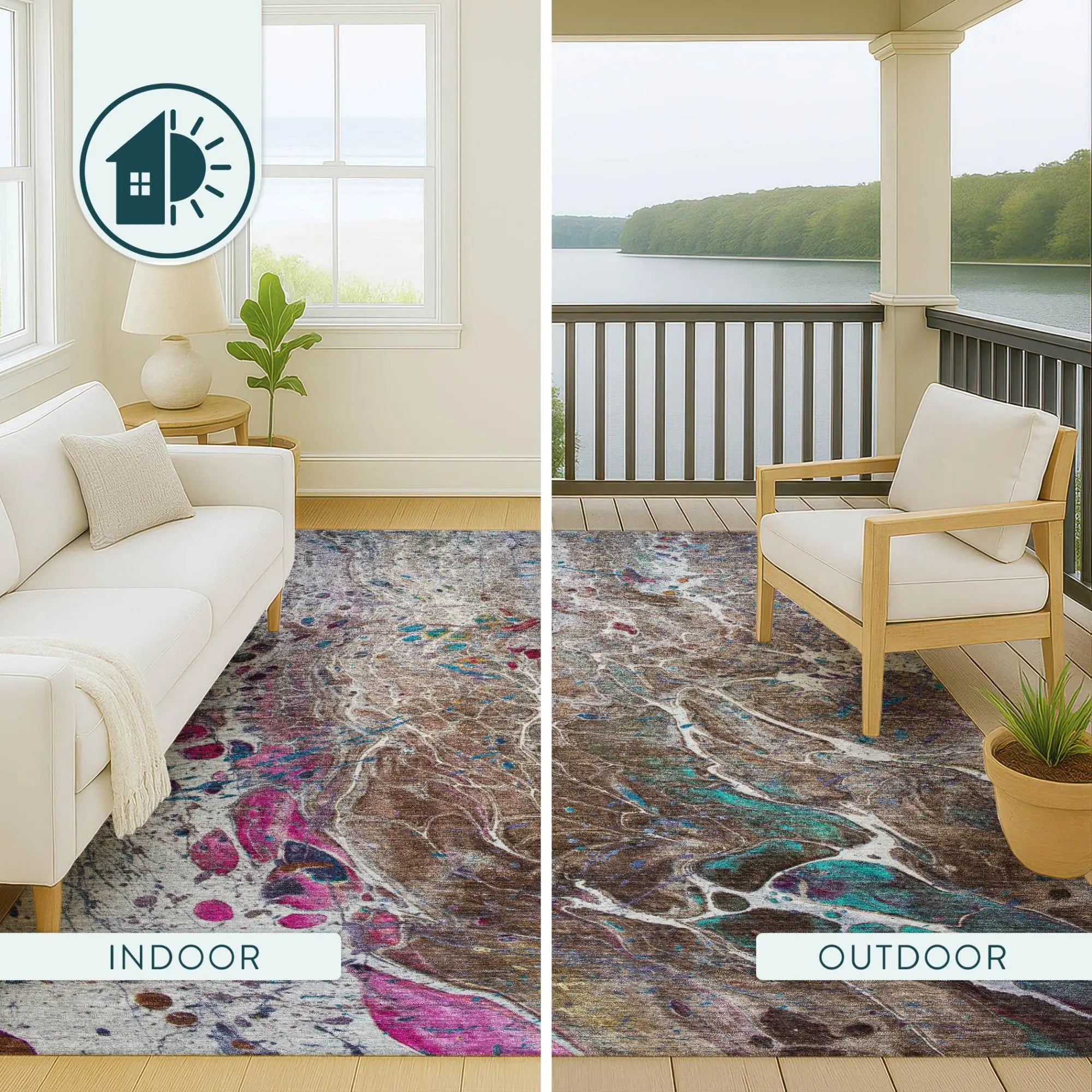 8' Brown And Gray Round Abstract Washable Indoor Outdoor Area Rug Homeroots Outdoor