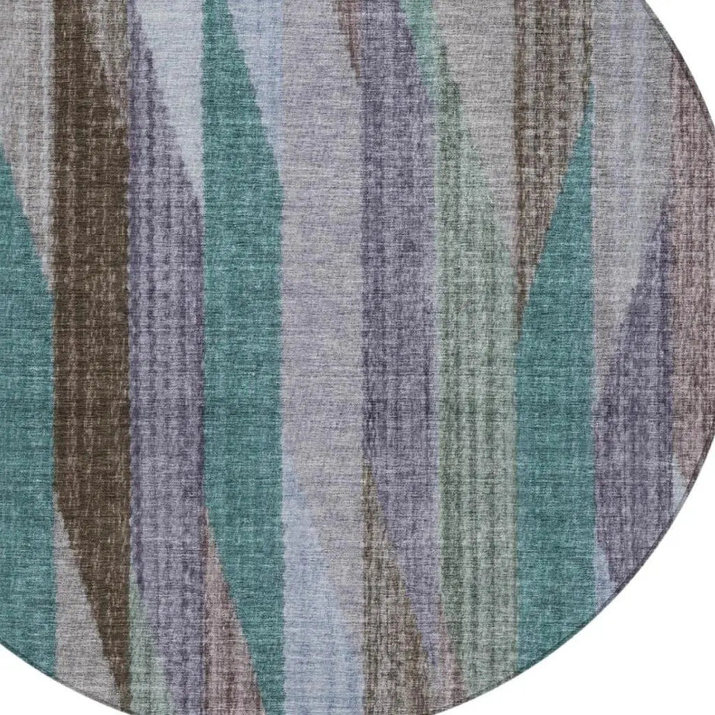 8' Brown And Gray Round Striped Washable Indoor Outdoor Area Rug Homeroots Outdoor