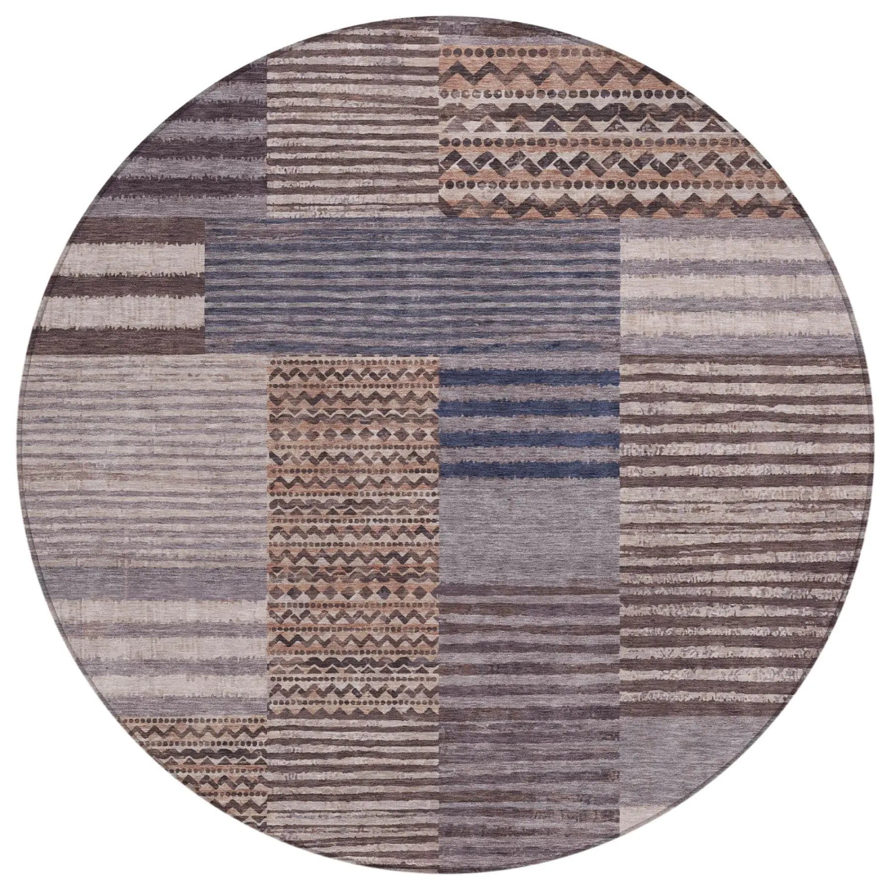8' Brown And Gray Round Striped Washable Indoor Outdoor Area Rug Homeroots Outdoor