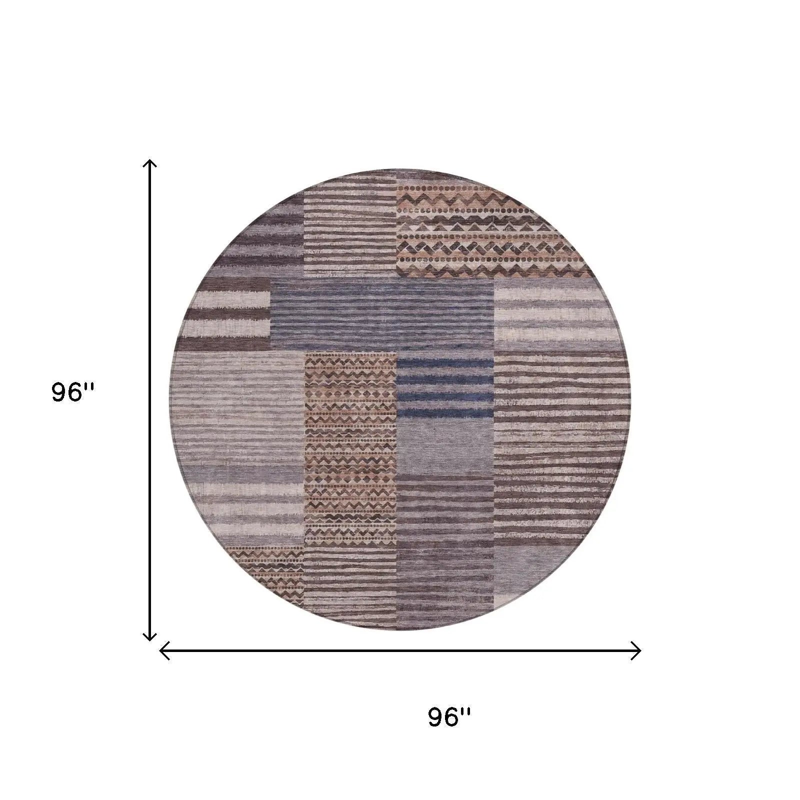 8' Brown And Gray Round Striped Washable Indoor Outdoor Area Rug Homeroots Outdoor