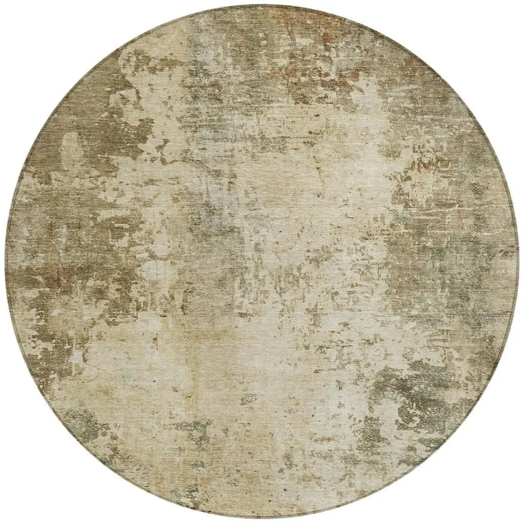 8' Brown And Green Round Abstract Washable Indoor Outdoor Area Rug Homeroots Outdoor