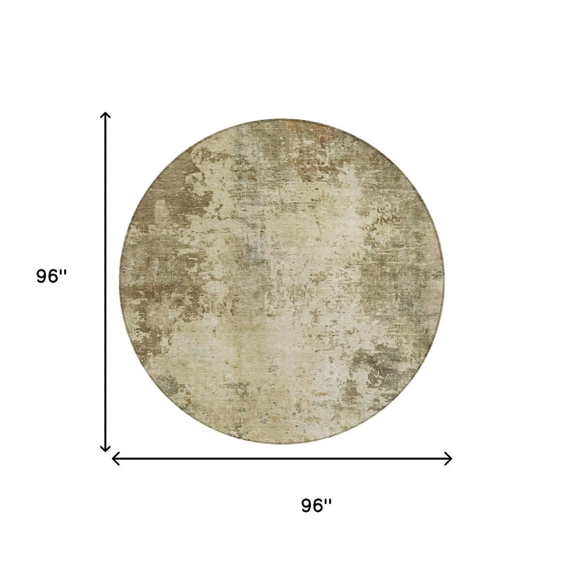 8' Brown And Green Round Abstract Washable Indoor Outdoor Area Rug Homeroots Outdoor
