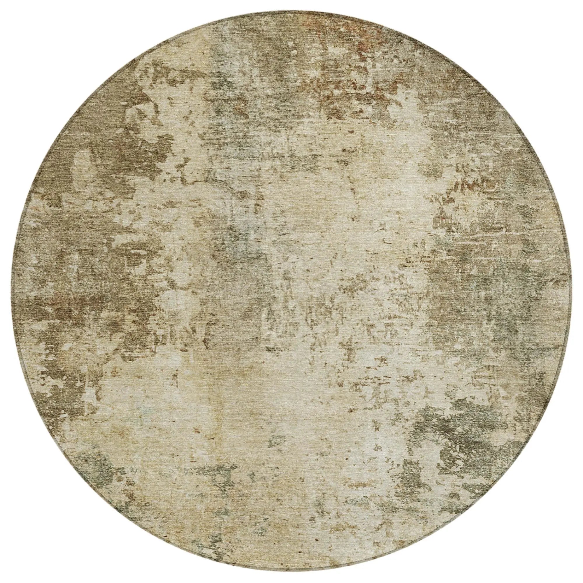 8' Brown And Green Round Abstract Washable Indoor Outdoor Area Rug Homeroots Outdoor