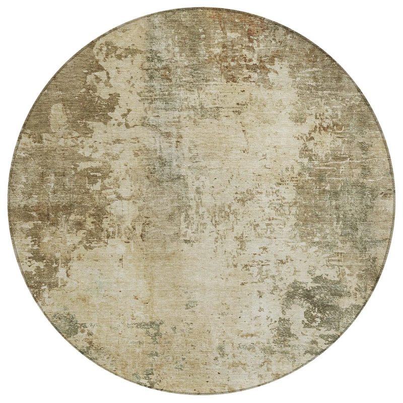 8' Brown And Green Round Abstract Washable Indoor Outdoor Area Rug Homeroots Outdoor