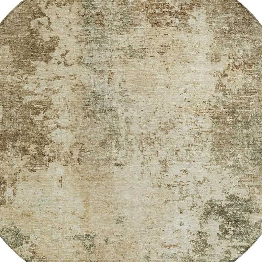 8' Brown And Green Round Abstract Washable Indoor Outdoor Area Rug Homeroots Outdoor