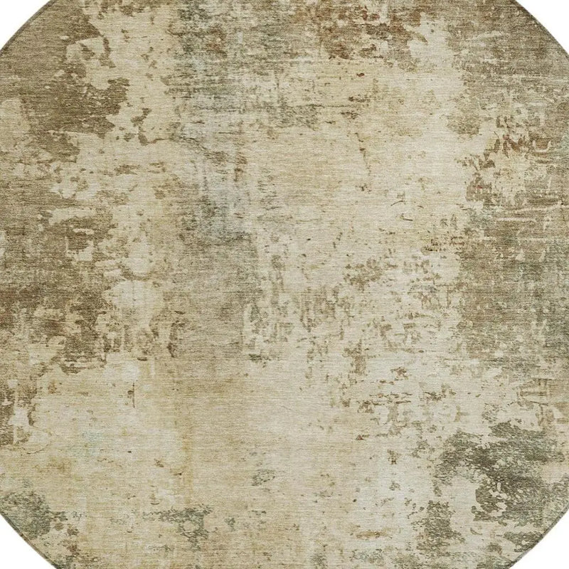8' Brown And Green Round Abstract Washable Indoor Outdoor Area Rug Homeroots Outdoor