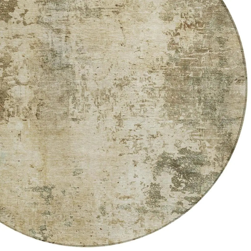 8' Brown And Green Round Abstract Washable Indoor Outdoor Area Rug Homeroots Outdoor