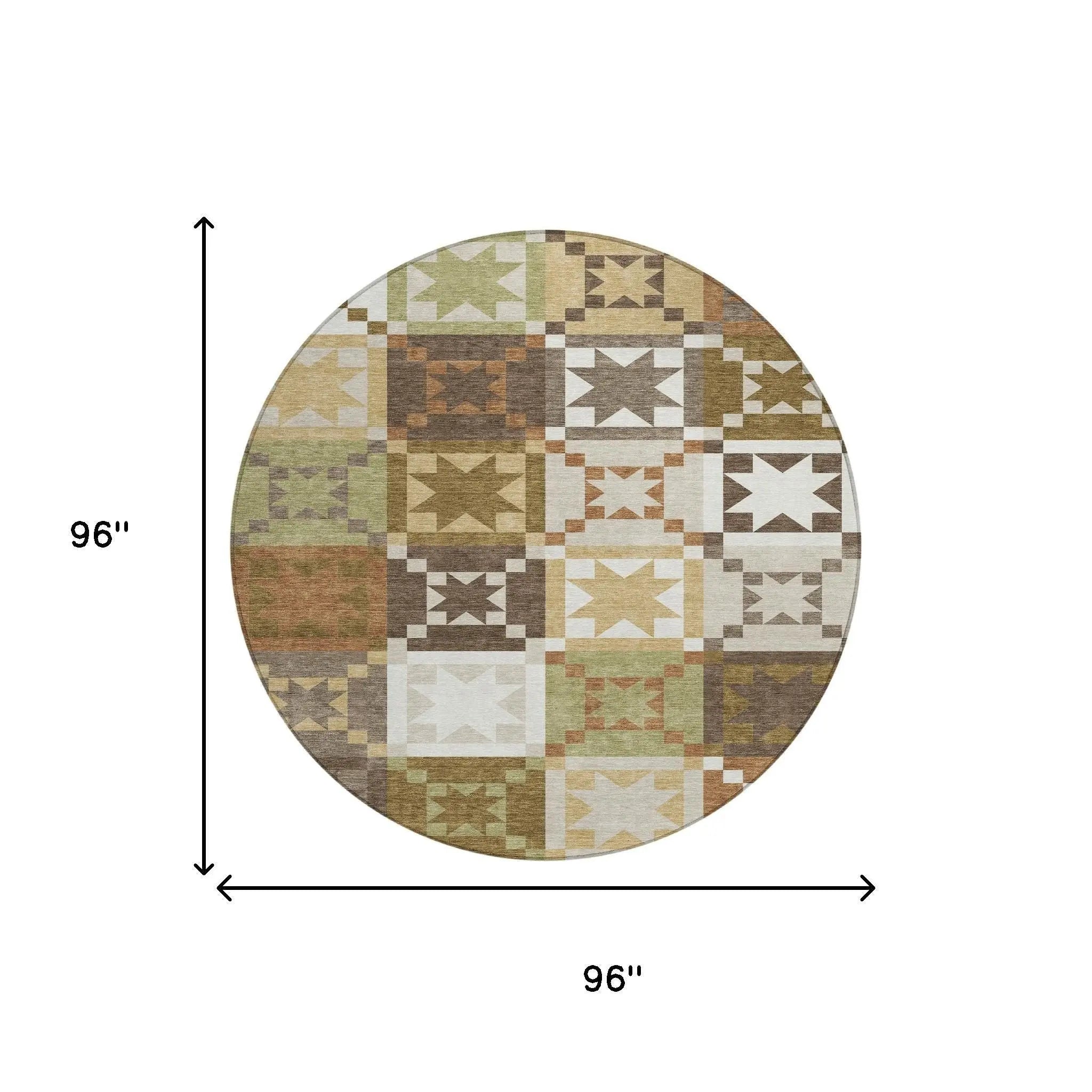 8' Brown And Green Round Patchwork Washable Indoor Outdoor Area Rug Homeroots Outdoor