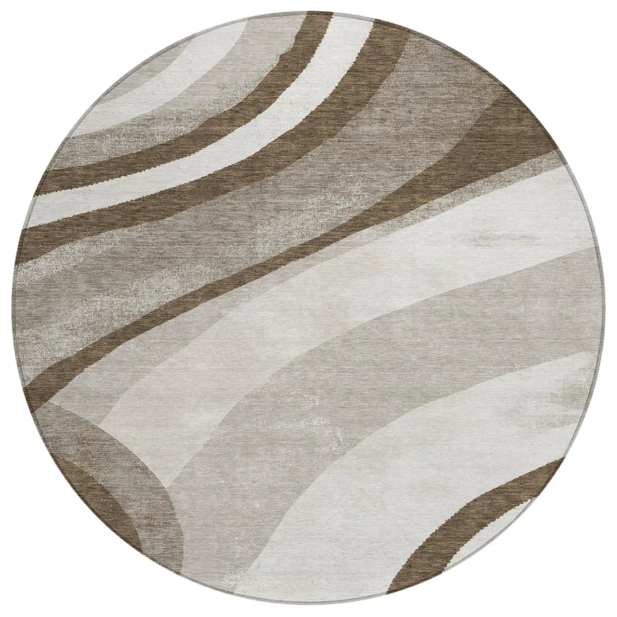 8' Brown And Ivory Round Abstract Washable Indoor Outdoor Area Rug Homeroots Outdoor
