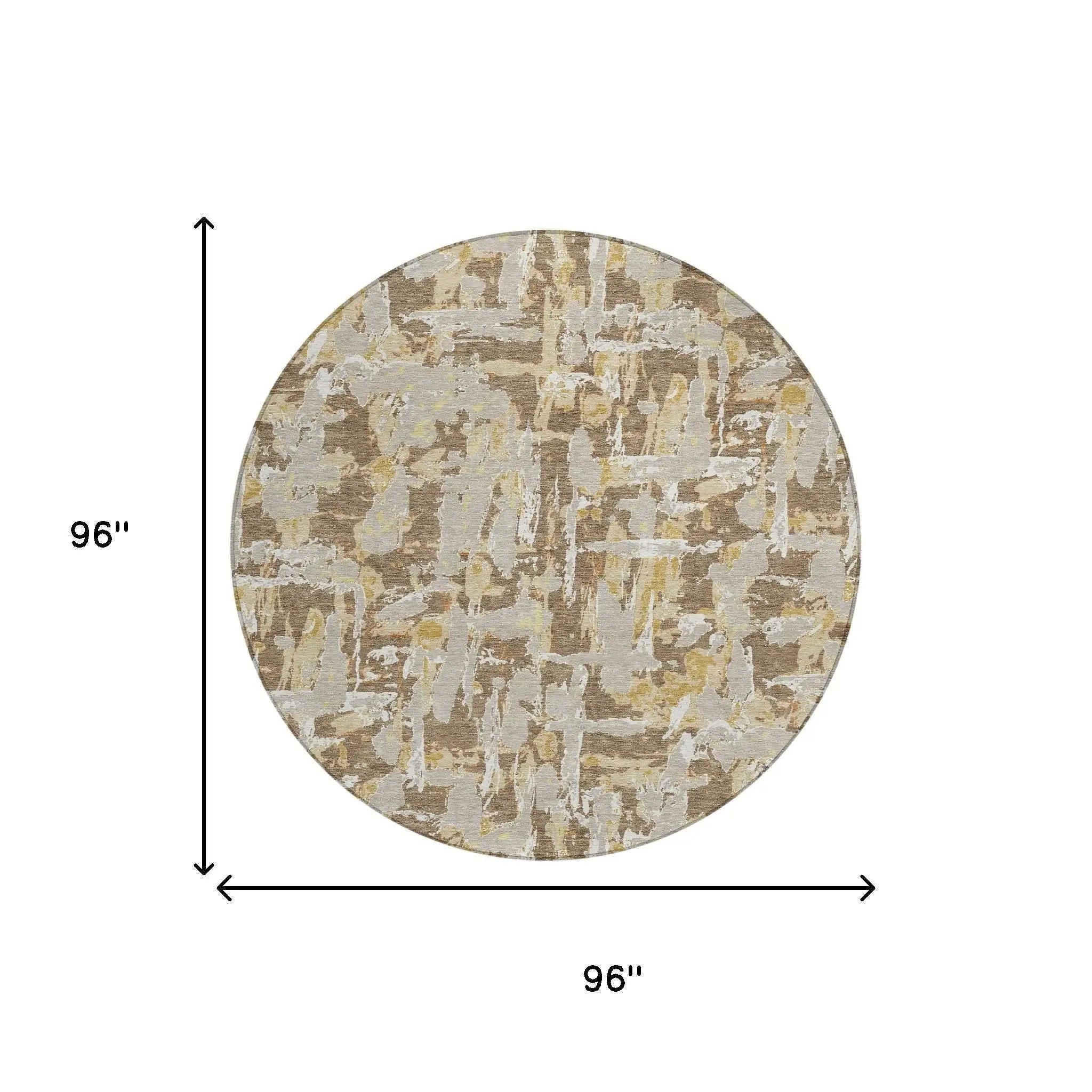 8' Brown And Ivory Round Abstract Washable Indoor Outdoor Area Rug Homeroots Outdoor