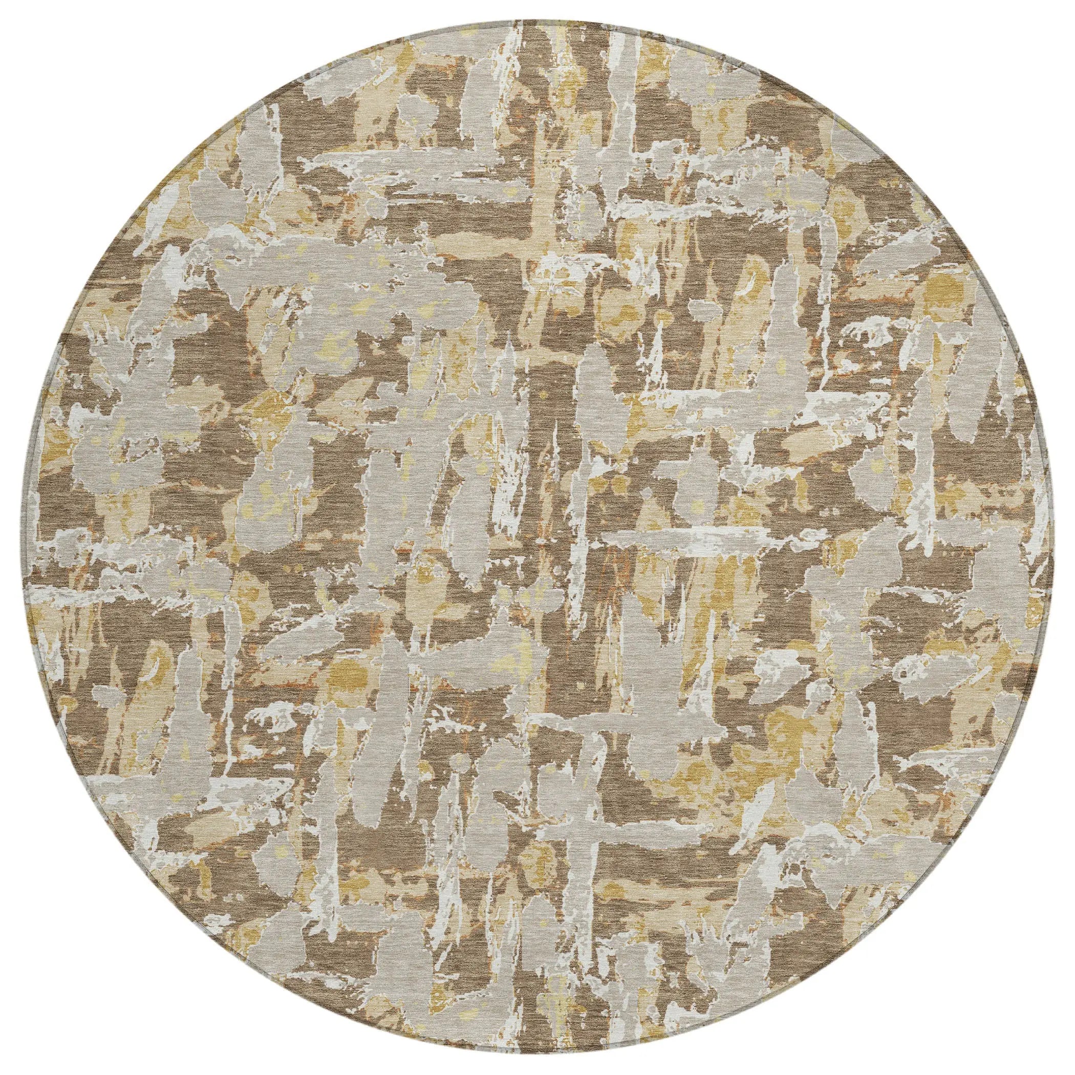 8' Brown And Ivory Round Abstract Washable Indoor Outdoor Area Rug Homeroots Outdoor