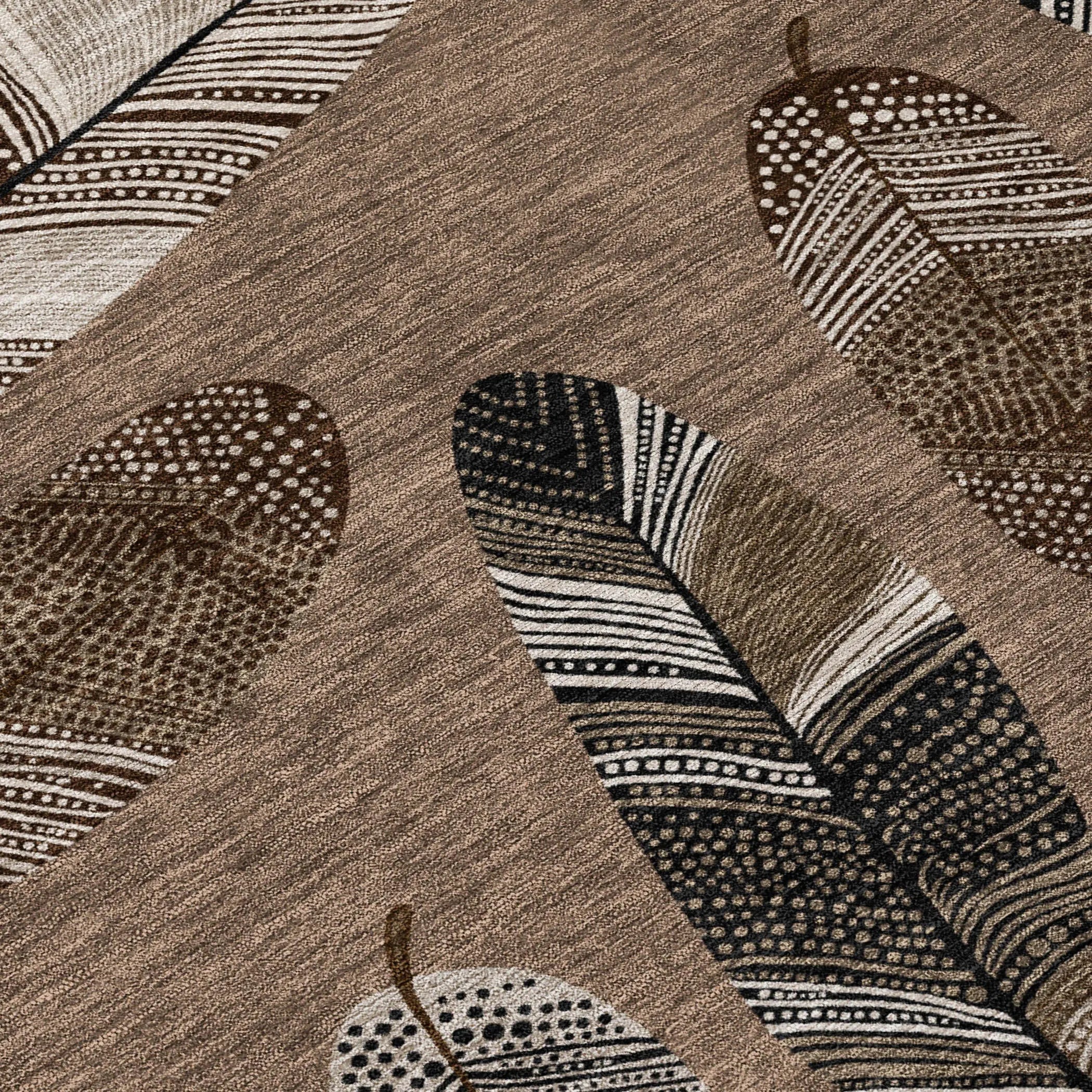 8' Brown And Ivory Round Botanical Leaves Washable Indoor Outdoor Area Rug Homeroots Outdoor