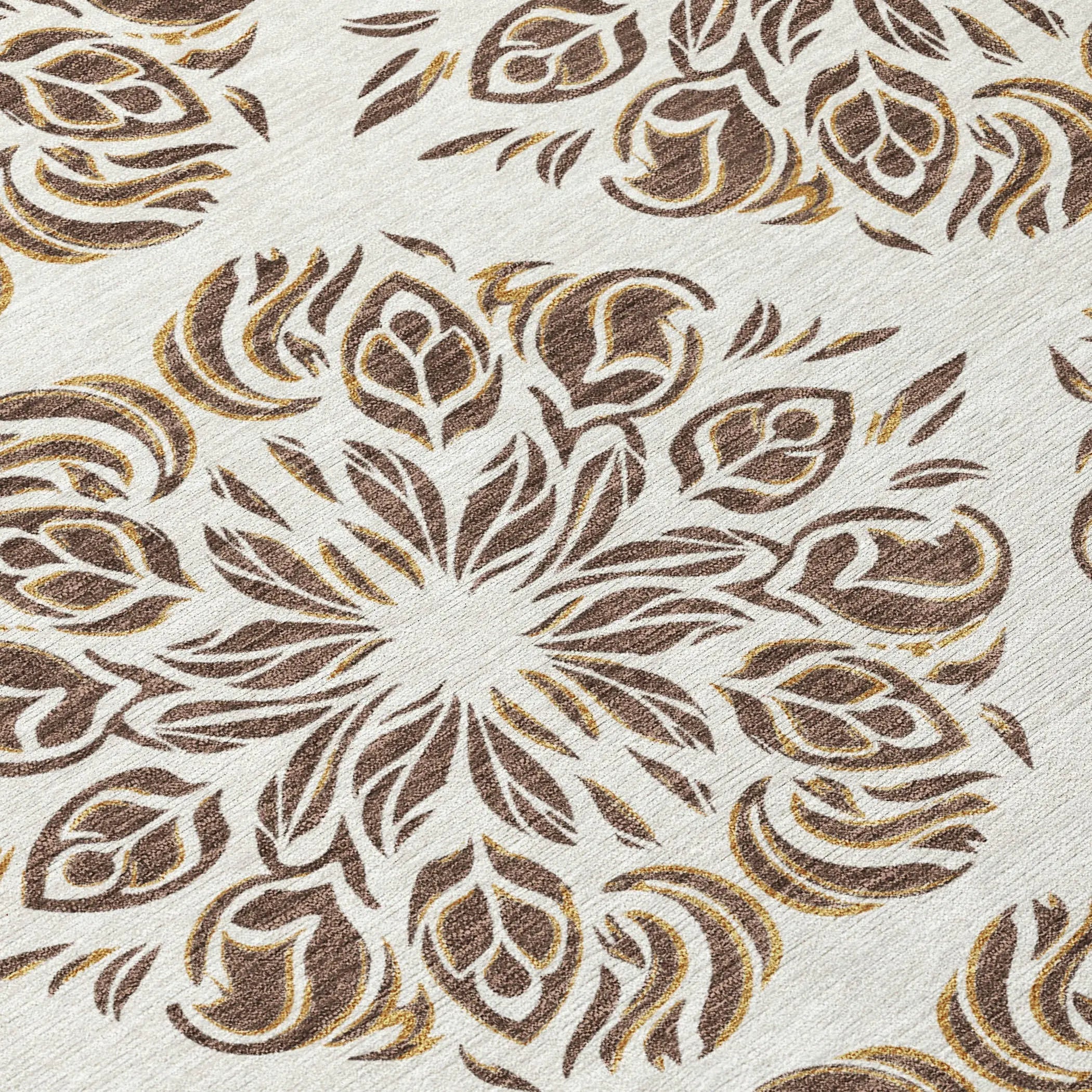 8' Brown And Ivory Round Damask Washable Indoor Outdoor Area Rug Homeroots Outdoor