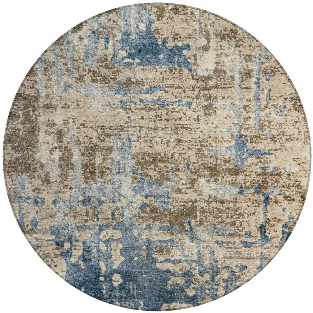 8' Brown And Khaki Round Abstract Washable Indoor Outdoor Area Rug Homeroots Outdoor