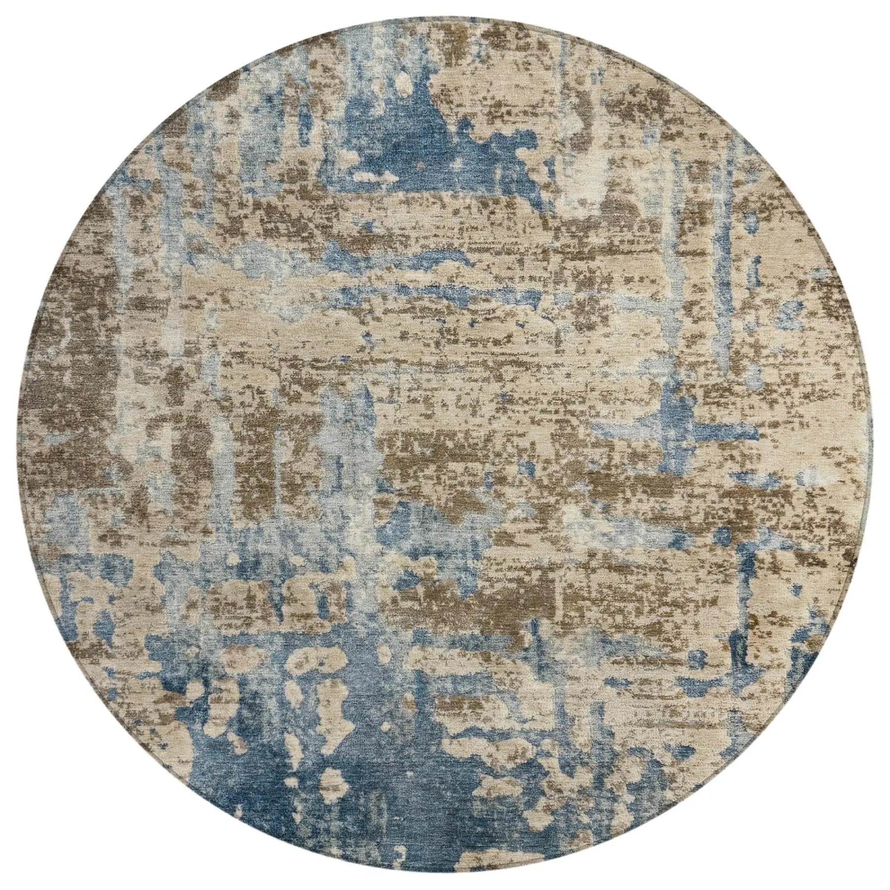 8' Brown And Khaki Round Abstract Washable Indoor Outdoor Area Rug Homeroots Outdoor