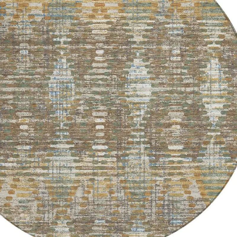 8' Brown And Khaki Round Floral Medallion Washable Indoor Outdoor Area Rug Homeroots Outdoor