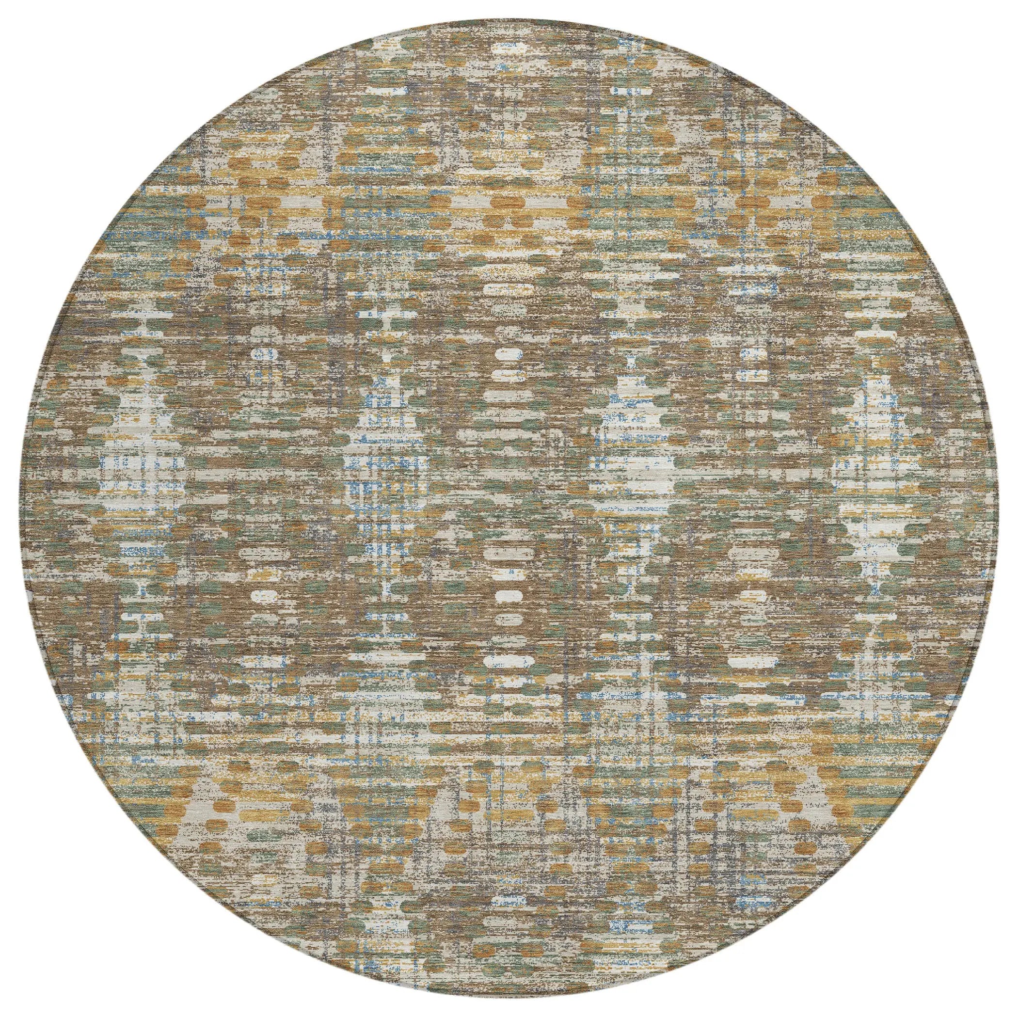8' Brown And Khaki Round Floral Medallion Washable Indoor Outdoor Area Rug Homeroots Outdoor