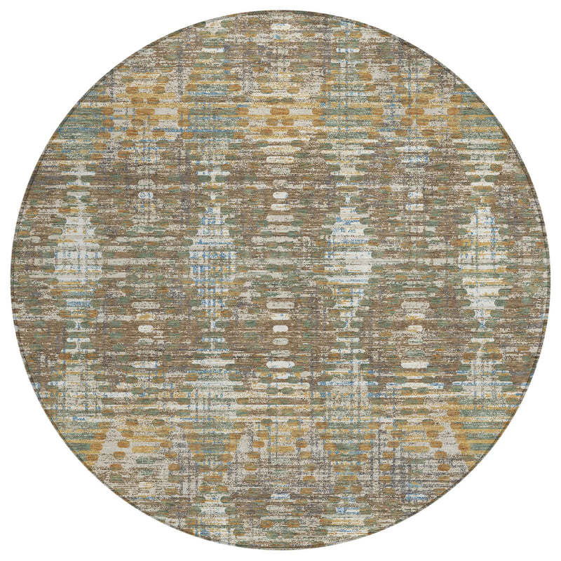 8' Brown And Khaki Round Floral Medallion Washable Indoor Outdoor Area Rug Homeroots Outdoor