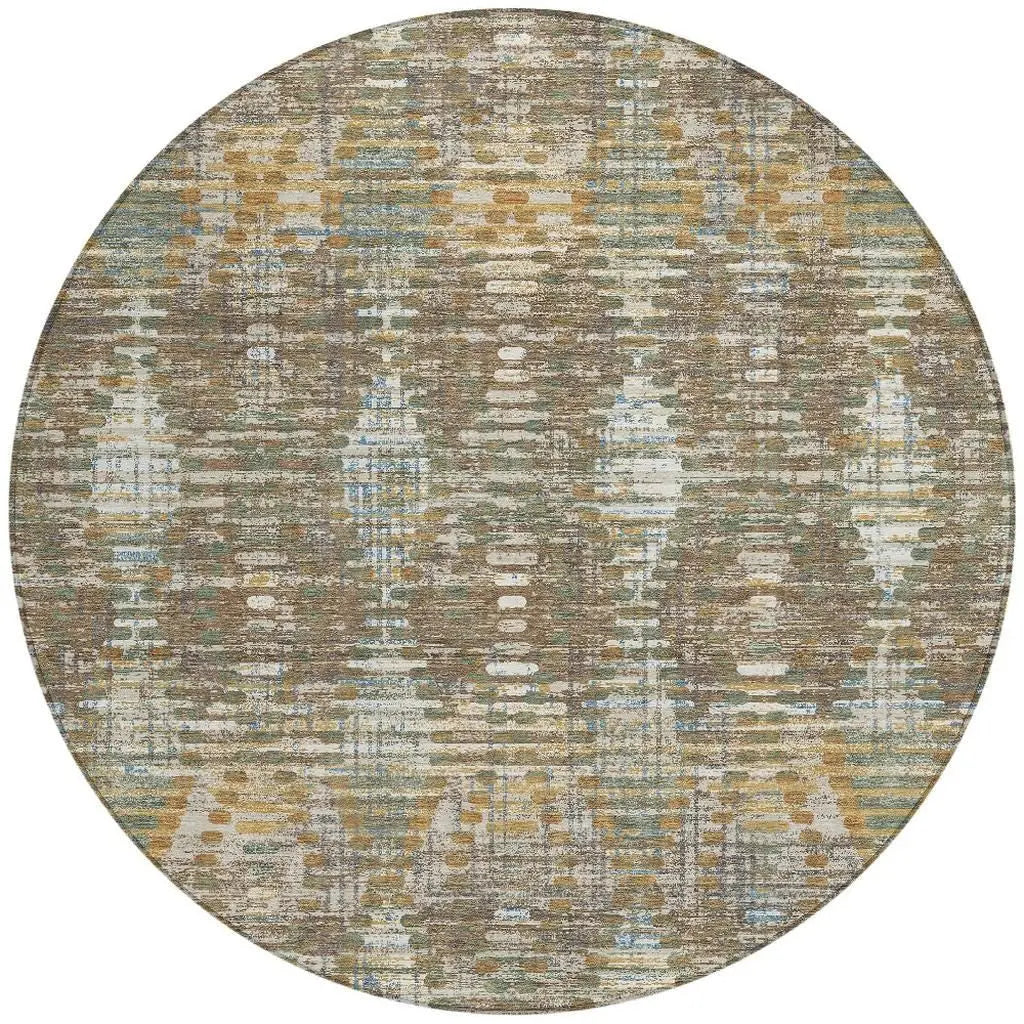 8' Brown And Khaki Round Floral Medallion Washable Indoor Outdoor Area Rug Homeroots Outdoor