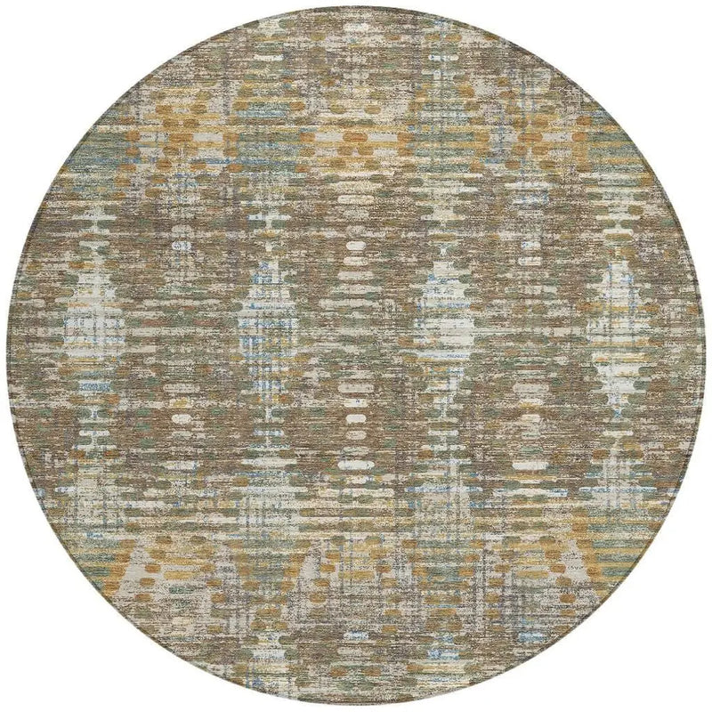 8' Brown And Khaki Round Floral Medallion Washable Indoor Outdoor Area Rug Homeroots Outdoor
