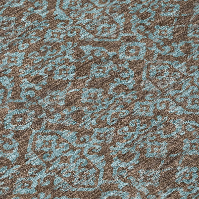 8' Brown And Linen Round Oriental Washable Indoor Outdoor Area Rug Homeroots Outdoor